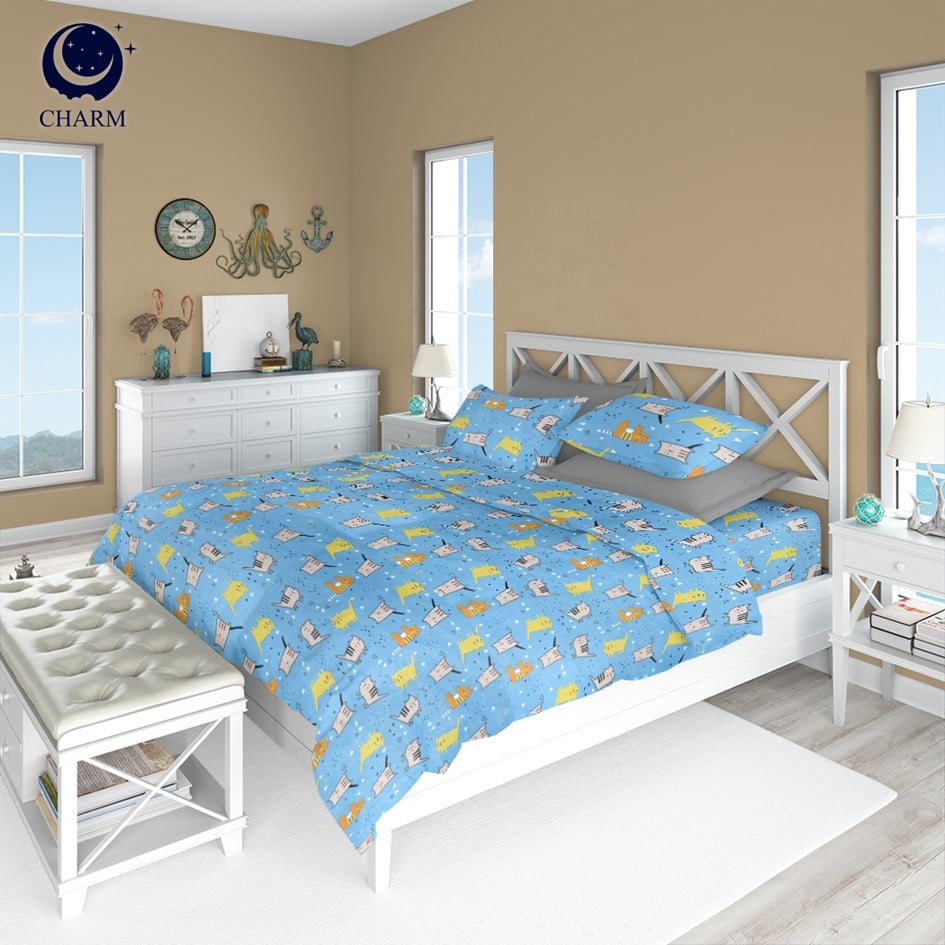 ชุดผ้าปูที่นอน 5 ฟุต 3 ชิ้น Fluffy คอลเลคชั่น Dreamy ลาย Cat Joy ไม่รวมผ้านวม_6